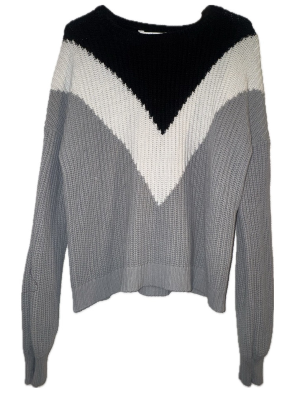 Time and Tru Chevron Colorblock Crewneck Sweater - Black, White & Gray